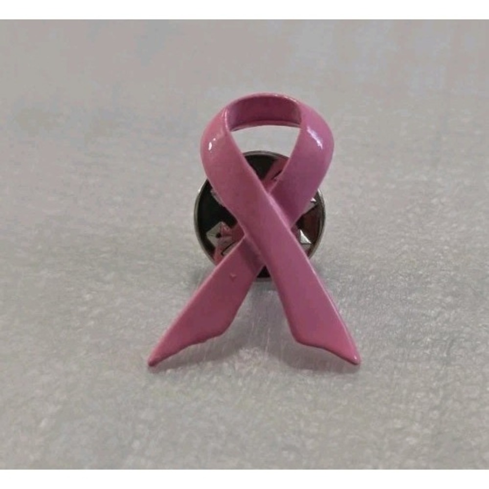 Pink Ribbon Pin Symbol Of Breast Cancer Awareness